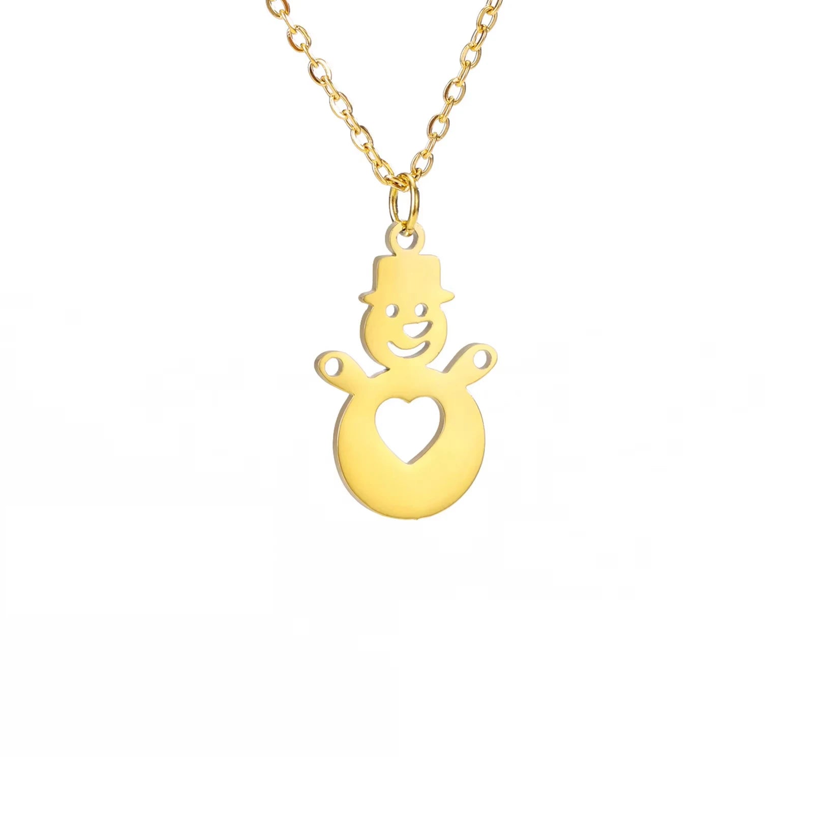 Wholesale Children's Stainless Steel Link Chain Necklace Trendy 18k Gold Plated Love Snowman Pendant Gift