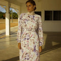 2025 Women Islamic Clothing Customizable Eid Dubai Muslim Islamic Purple Flowers Polyester Fashion Print Dress Banquet Tiktok Ig