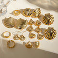 Summer Ocean Series Stainless Steel Shell Conch Open Rings Beach Necklaces Holiday Boho Earrings Women Jewelry Set