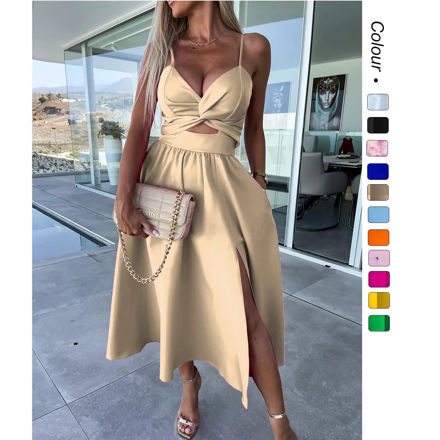 Summer Dress Garments Spaghetti Strap Backless Maxi Dress Vintage Romantic Style for Women for Spring and Autumn Apparel
