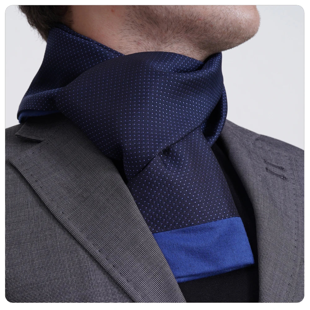 Exve Exclusive Navy Blue Knitted Scarf with Blue Polka Dots Classic Double-Sided Design AE3469