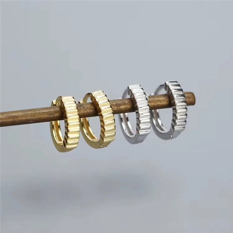 SP INS New Simple Design S925 Silver Round Vertical Stripe 925 Sterling Silver Gold Plated Hoop Earrings