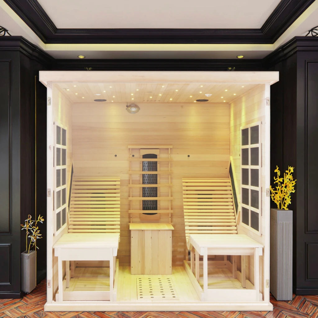 Best-Selling Canadian Hemlock Indoor Infrared Sauna Wooden Sauna Room with Red Light Therapy