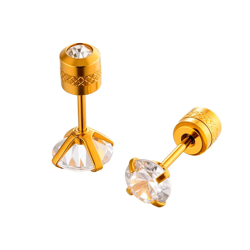 Showfay 24k Gold Plated 316L Stainless Steel 5A Cubic Zirconia Earrings for Women and Men in Stock