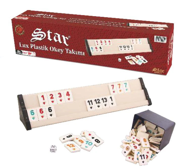 StarLuxury Durable Plastic Brown-Cream Square Corners Okey Rummy Strategy Tile Set Table Game for 4 Family Play