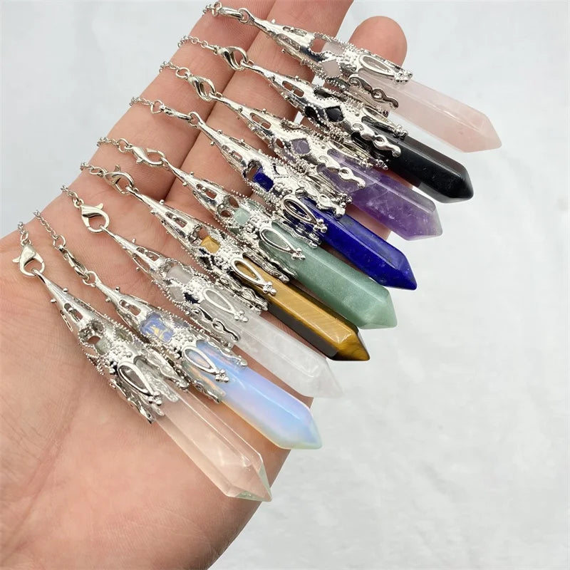 Wholesale Reiki Amethyst Pendulum Necklace Crystal Pendants Rose Quartz Pendulum for Healing