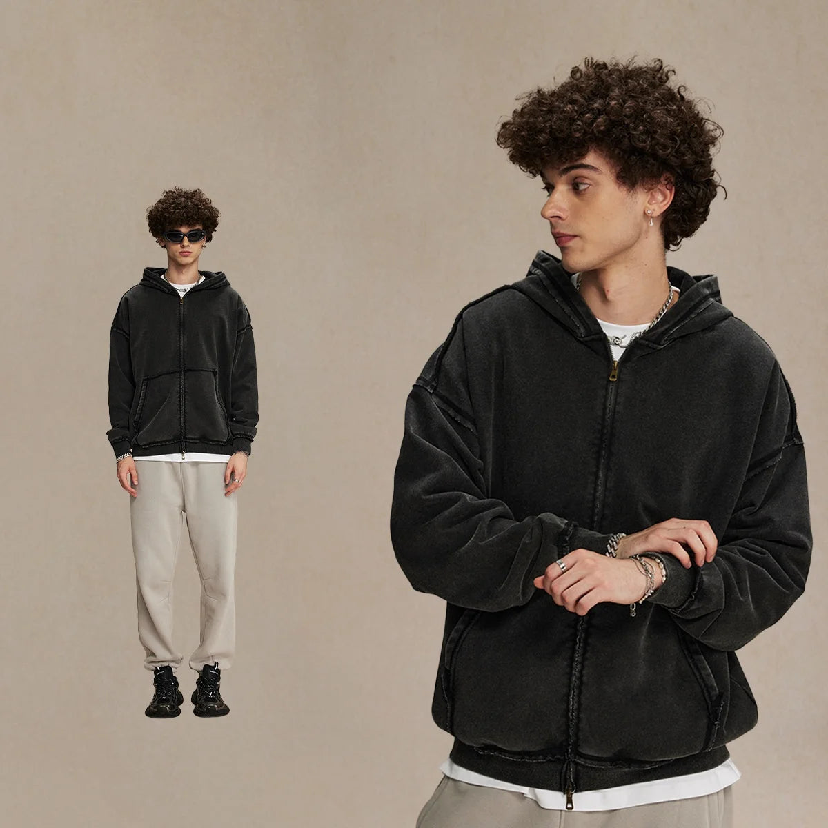 2024 New Style Sports Blank Custom Oversized Vintage Essentials Manufacturing 450 Gsm Fitness Cotton Zip up Hoodie for Men