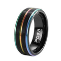 POYA 8mm Classic Rainbow Line Black Tungsten Ring Wedding Band for Men Multi Color Jewelry