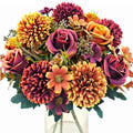 Artificial Fall Flower Mums Silk Chrysanthemum Rose Daisy Bouquet Floral Arrangements Home Party Wedding Table Autumn Decoration