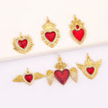 QIKU Catholic Sacred Heart Pendant Gold Plated CZ Jewelry Religious Charms Zirconia Retro Jewelry Making Gift