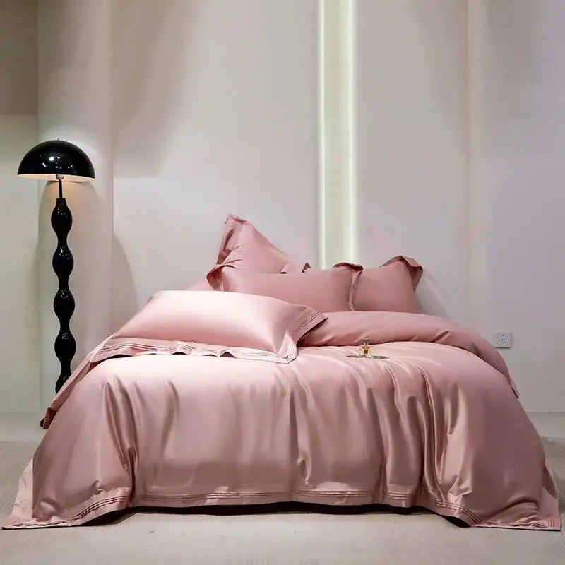 High Grade 4 Piece Duvet Cover Pink 140S Cotton Solid Color Coverlets Home Textiles Bedding Set Supplier