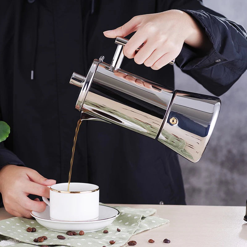 Portable Stovetop Espresso Maker Stainless Steel Italian Classic Coffee Maker Mocha Pot 6.8 oz Induction Moka Pot for Camping