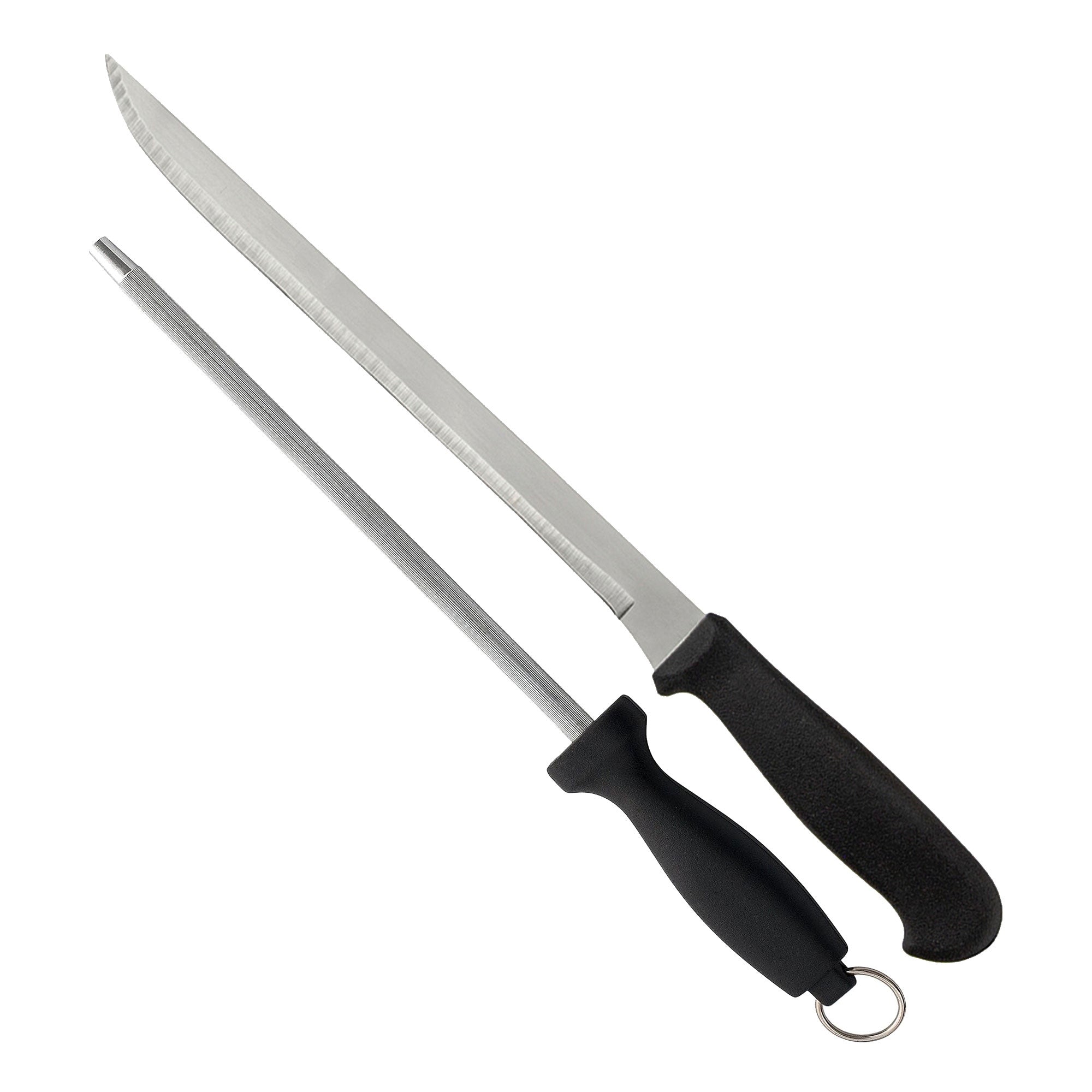 WELL HOME - Ham Knife Set (25cm blade) and Sharpening Steel (21cm) in high-quality stainless steel