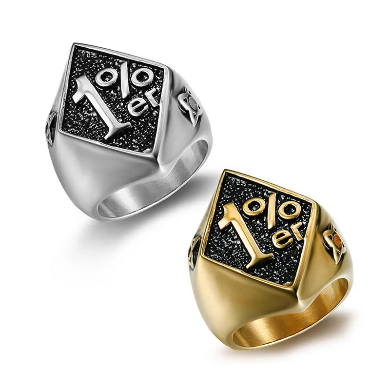 Low MOQ Jewelry Tarnish Free One Percent Punk Stainless Steel Men 1% Biker Rings