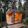 Outdoor Commercial Hotel Solid Wood Spruce Traditional Steam Wet Sauna Room with Porch Transom Windows Electric Heating