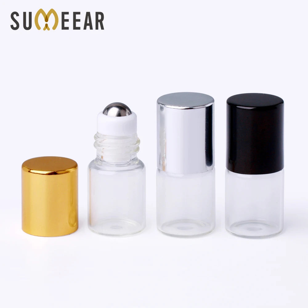 SUMEEAR 2ml Clear Glass Roll-on Perfume Bottle Mini Empty Container with PP Collar Aluminium Cap for Essential Oil Sample Tester