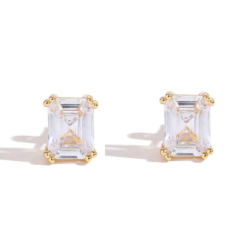 Low MOQ Wholesale Hip Hop Jewelry Bling Crystal Stud baguette Post Gemstone Earrings