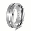POYA Unisex 8mm Vintage Silver Tungsten Wedding Band Classic Beveled Edges Resizable Ring for Anniversary or Gift