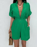 European & American Style Women's Set Casual Fashion Coordinated Outfit Featuring Ruffled Shorts & Shirt