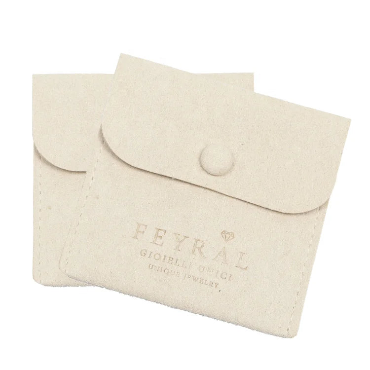 Custom Logo PU Microfiber Jewelry Pouch with Button Personalized Packaging for Necklaces Bracelets Jewelry Container