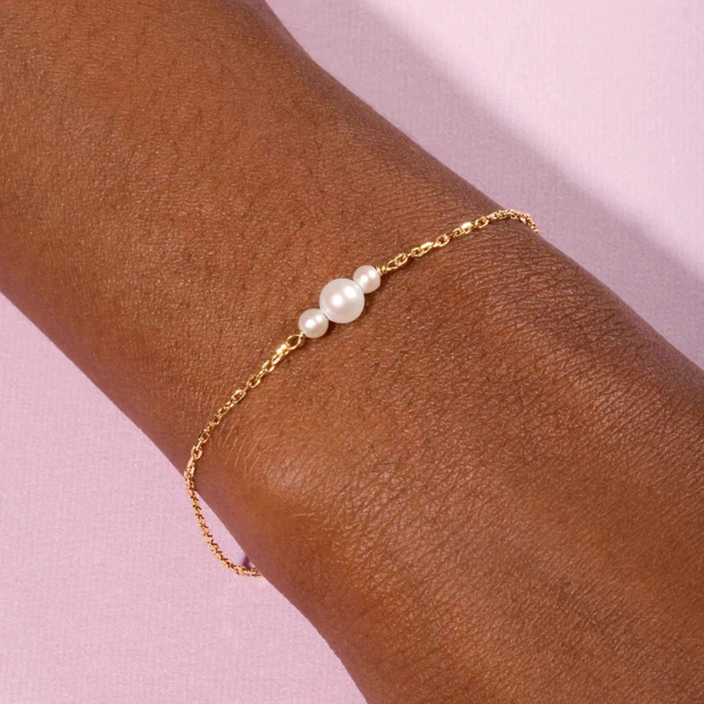 CANNER S925 Sterling Silver 18k Temperament Size Synthetic Pearl Simple and Versatile Bracelet Adjustable