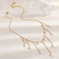 Dreamshow Imitation Pearl Bohemian Tassel Necklace 18k Gold Plated Stainless Steel Jewelry