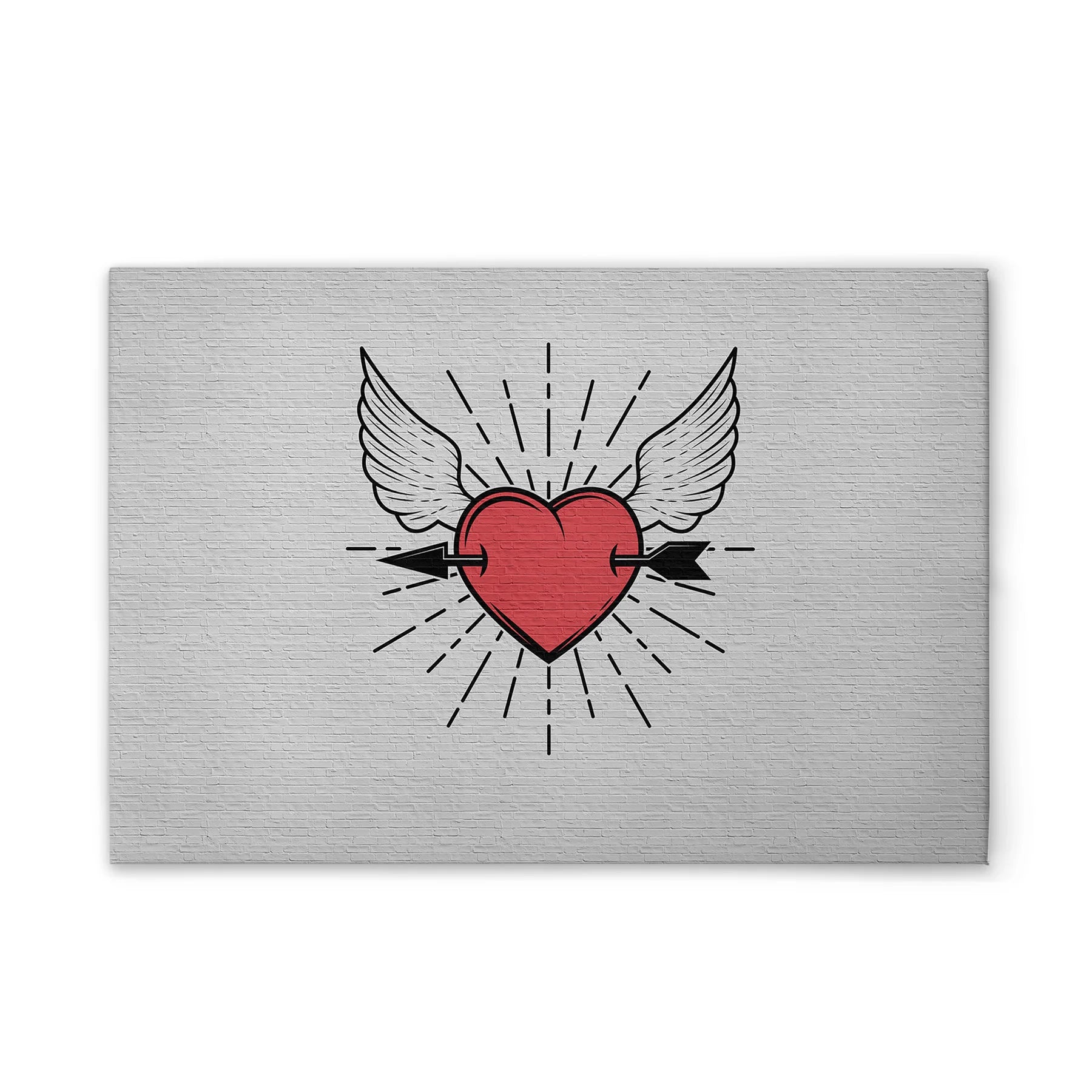 Made In Germany - Home Decor Canvas Picture Heart Stone Wall - Wall Mural In Grey And Red - Canvas Picture On Stretcher Frame