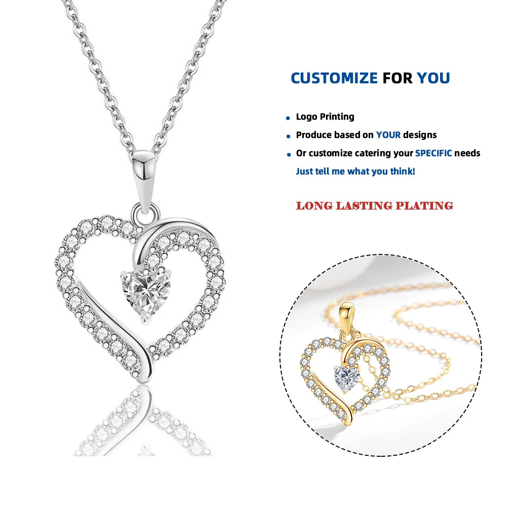 D664 Luxury 925 Sterling Silver Zirconia Mothers Day Fine Jewelry Heart Pendant Necklace for Women Gifts Mother