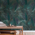 Germany Made Modern Jungle Petrol Blue Green Non Woven Vinyl Wall Mural Sound-Absorbing Living Room Gym Bedroom Hospital Mall