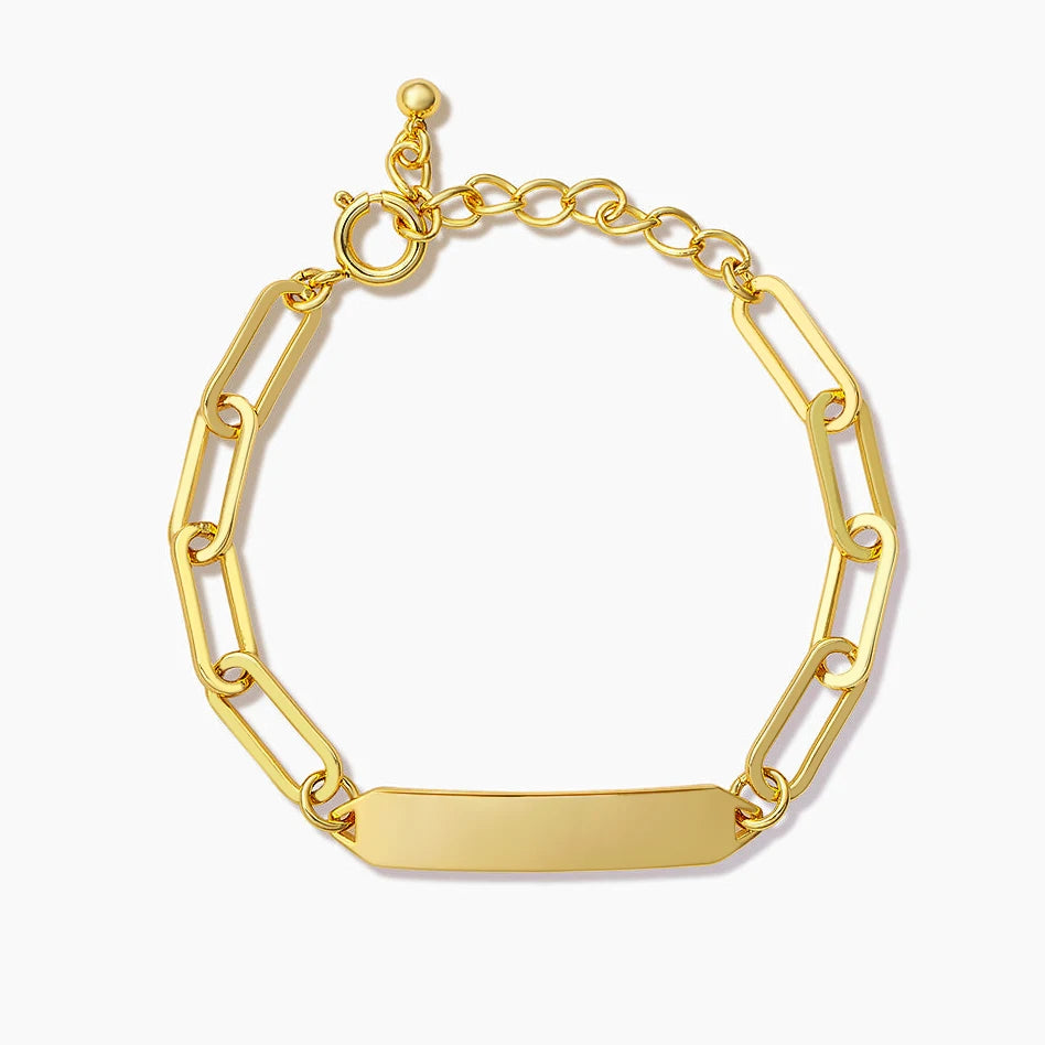 18K Gold Plated Stainless Steel Custom Engraved Name Bar Paperclip Chain Bracelet