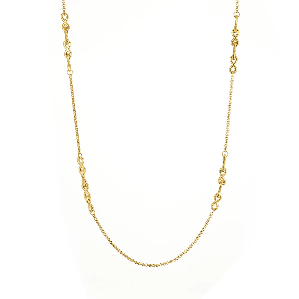 18K Gold Plated Stainless Steel Jewelry 8 Charms Long Sweater Chain Necklace Waterproof for Women Party Necklace P243508