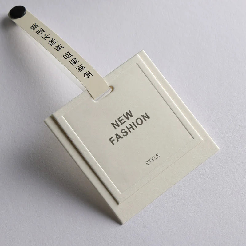 Custom White Swing Ticket Gold Foil Printed Logo Hanging Label Jeans and Clothing Product Tag