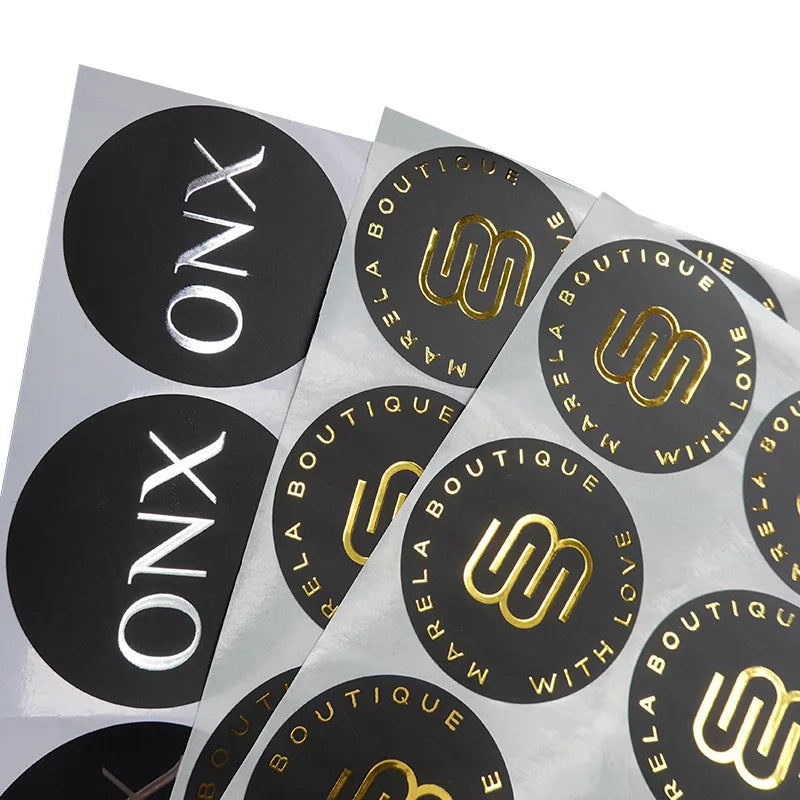 MU Manufacture Custom Your Own Golden Logo PVC Copper Self-adhesive Stickers Synthetic Paper Label Stickers