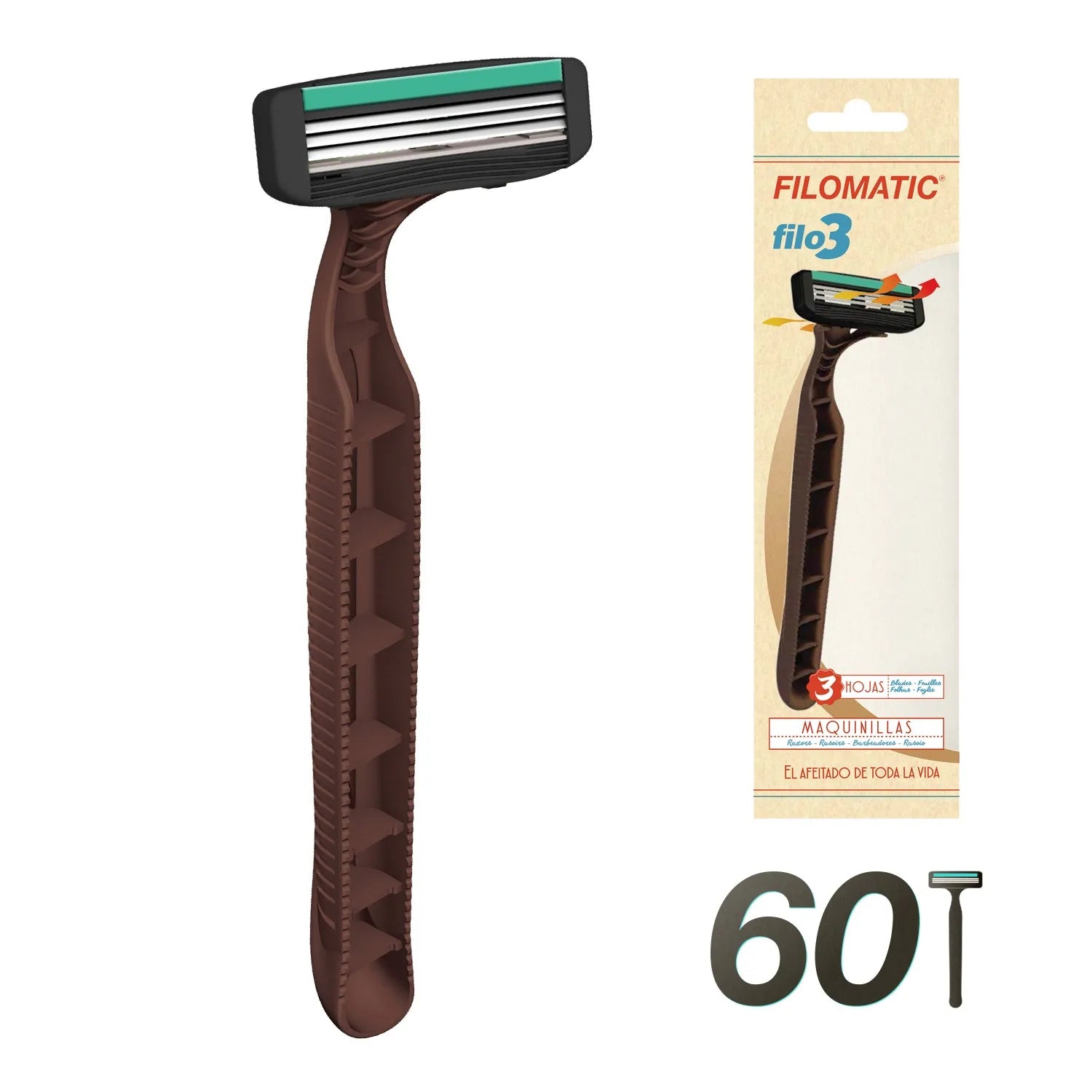 Pack of 60 Filomatic "FILO3" razor blades in various colors