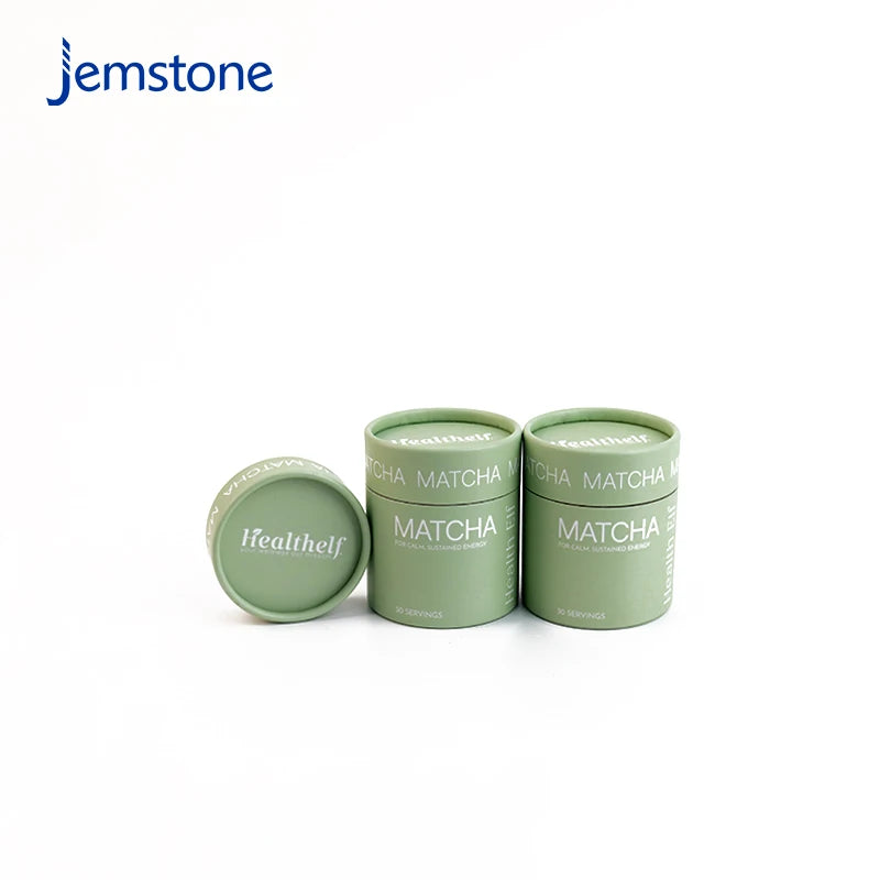 Printed Recyclable Food Grade Round Cylinder Protein Powder Kraft Cardboard Loose Tea Matcha Powder Paper Tube Packaging