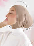 New Solid Stretch Turban Headband Headcover Soft Jersey Modal Undercap Inner Cap Bonnet Muslim Women Instant Hijab With Straps