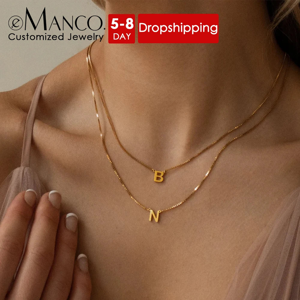 EManco Trendy Stainless Steel Gold Plated Letter Pendant Women's Single Layer Link Chain Necklace Wholesale Fashion Jewelry