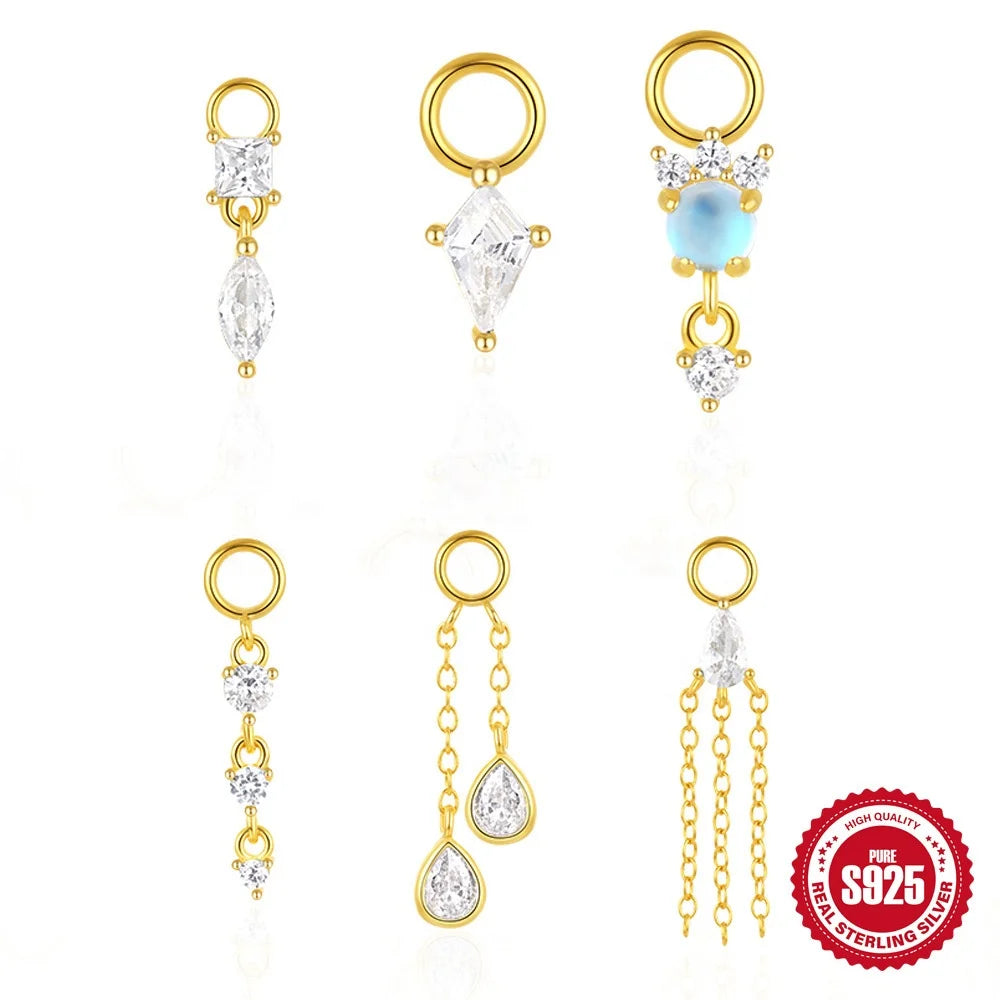 Glowluxe Custom 925 Sterling Silver Zircon Charms Trendy Designer Princess Cut Diamond Earrings Gold Plated for Wedding