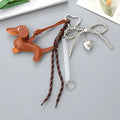 NEW Dachshund Dog Pu Leather Key Chain Shoelace Rope Tassel Baseball Bag Charm Pendant Car Keyring Luxury KeyChain for Women