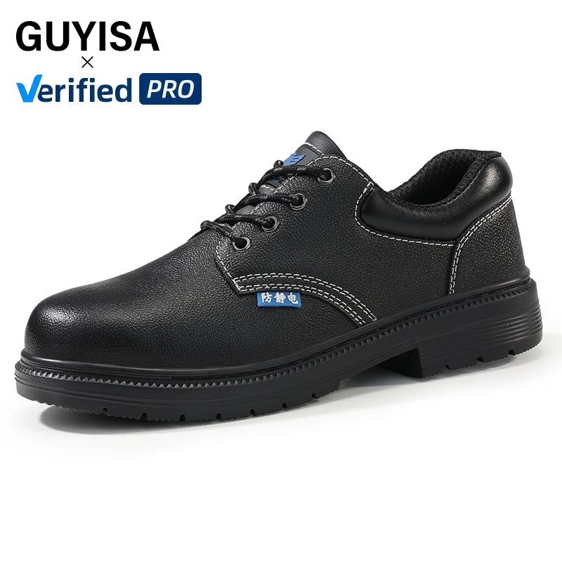 GUYISA Anti-static Safety Shoes Classic Series Two-layer Cowhide and Microfiber Anti - Hit Steel Toe Safety Shoes