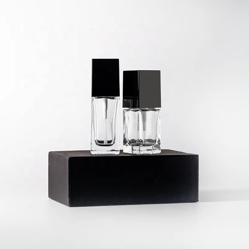 Hot Sale Luxury Clear Empty 25ml 35ml Glass Body Rectangle Serum Lotion Pump-Infused Glass Bottles