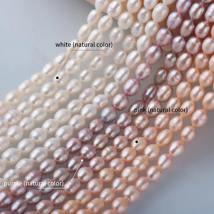 1A Natural Rice Freshwater Pearl Strand Thread Oval Loose Beads for Jewelry Necklace Earringsaking