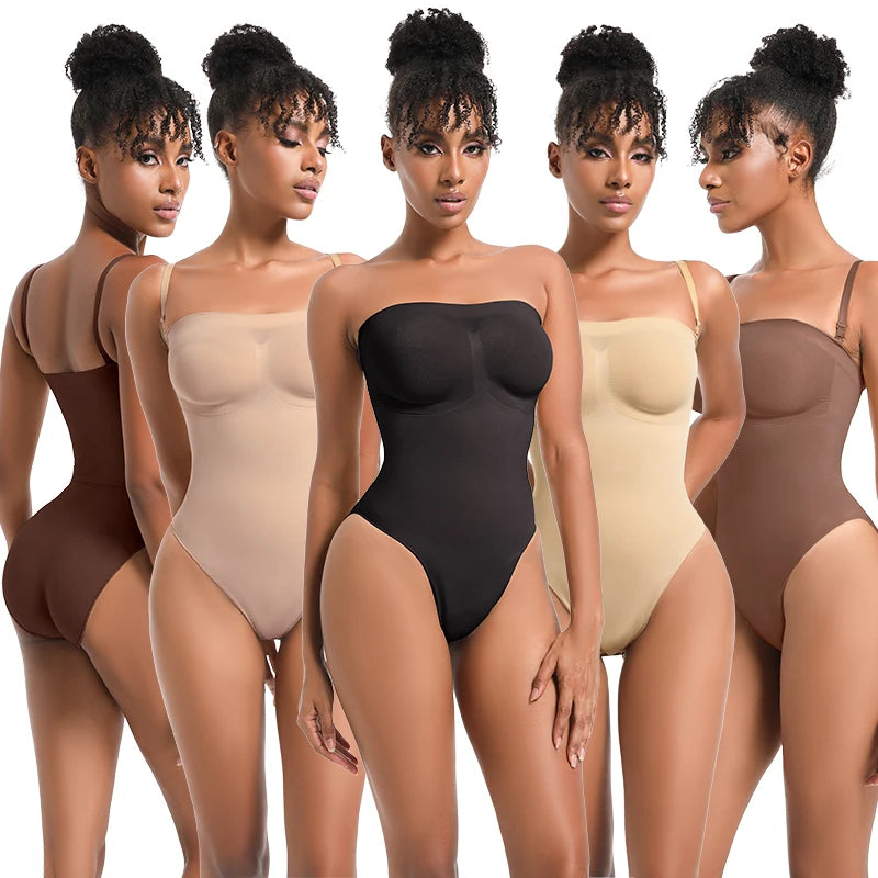 Plus Size Low Back Compression Brief Bodysuit Seamlesss Bustier Shaper Tummy Control Body Shapewear with Strapless Bra for Dress