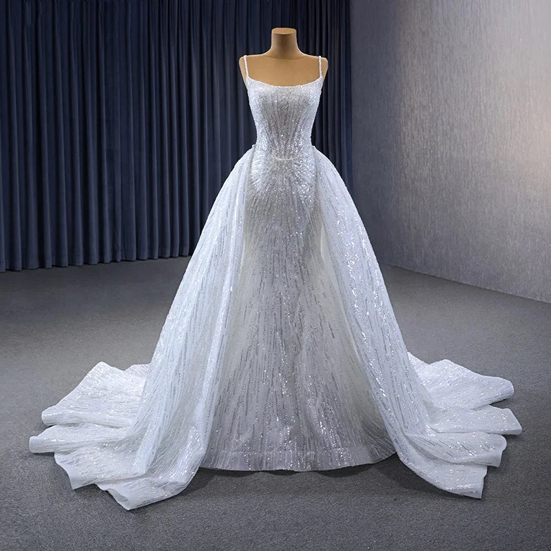 Jancember 231049 Elegant Sequins Beaded Spaghetti Straps Mermaid Wedding Dress