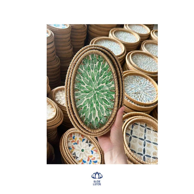 BLUE LOTUS Best Sale 2025 Wholesale HIGHT QUALITY SET Pattern Rattan Tray Mother of Pearl Table Decoration for Home