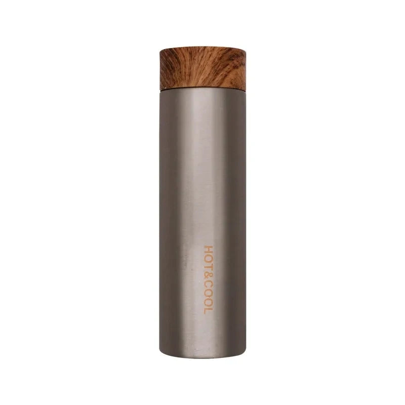 500ml Wood Grain Lid Insulated Thermos Cup Stainless Steel Vacuum Flask Double Wall Tumblers Bamboo Water Bottle With Lid