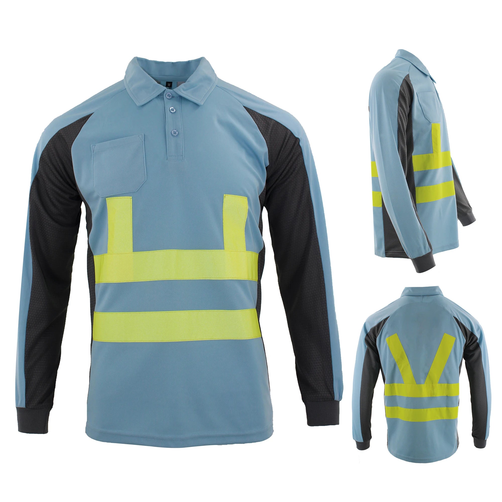 Breathable Pique Knit Fabric Security Reflective Polo High Visibility Hi Vis Work Safety T Shirt Long Sleeve Shirts