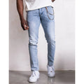 Imperio Shop Men's Denim Blue Straight Casual Jeans Size 38 with Stylish Chain Detail on Back Pocket Medium Wash