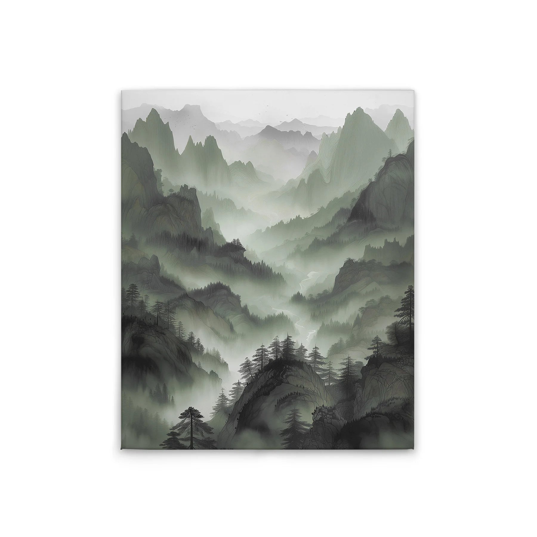 Modern Hanging Wedding Home Decor Canvas Mountain Landscape Wall Art-Made in Germany Green Grey Stretcher Frame