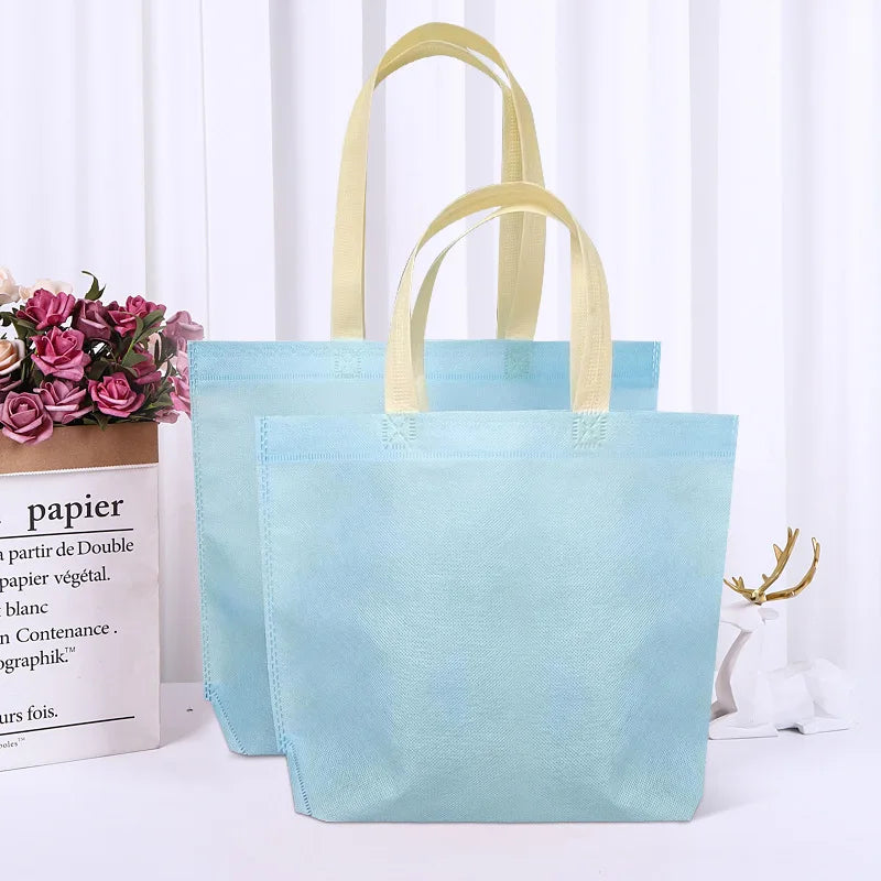 Custom Logo Recycled Eco Non-Woven Fabric Tote Bag Reusable Grocery Shopping Carry Bag with Handled Printed Pattern